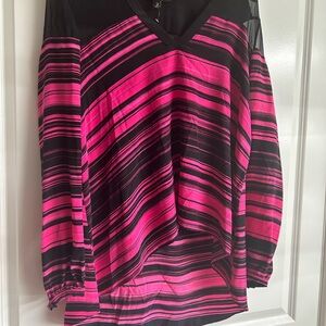 Elizabeth and James Pink and Black Striped Blouse 100% Silk